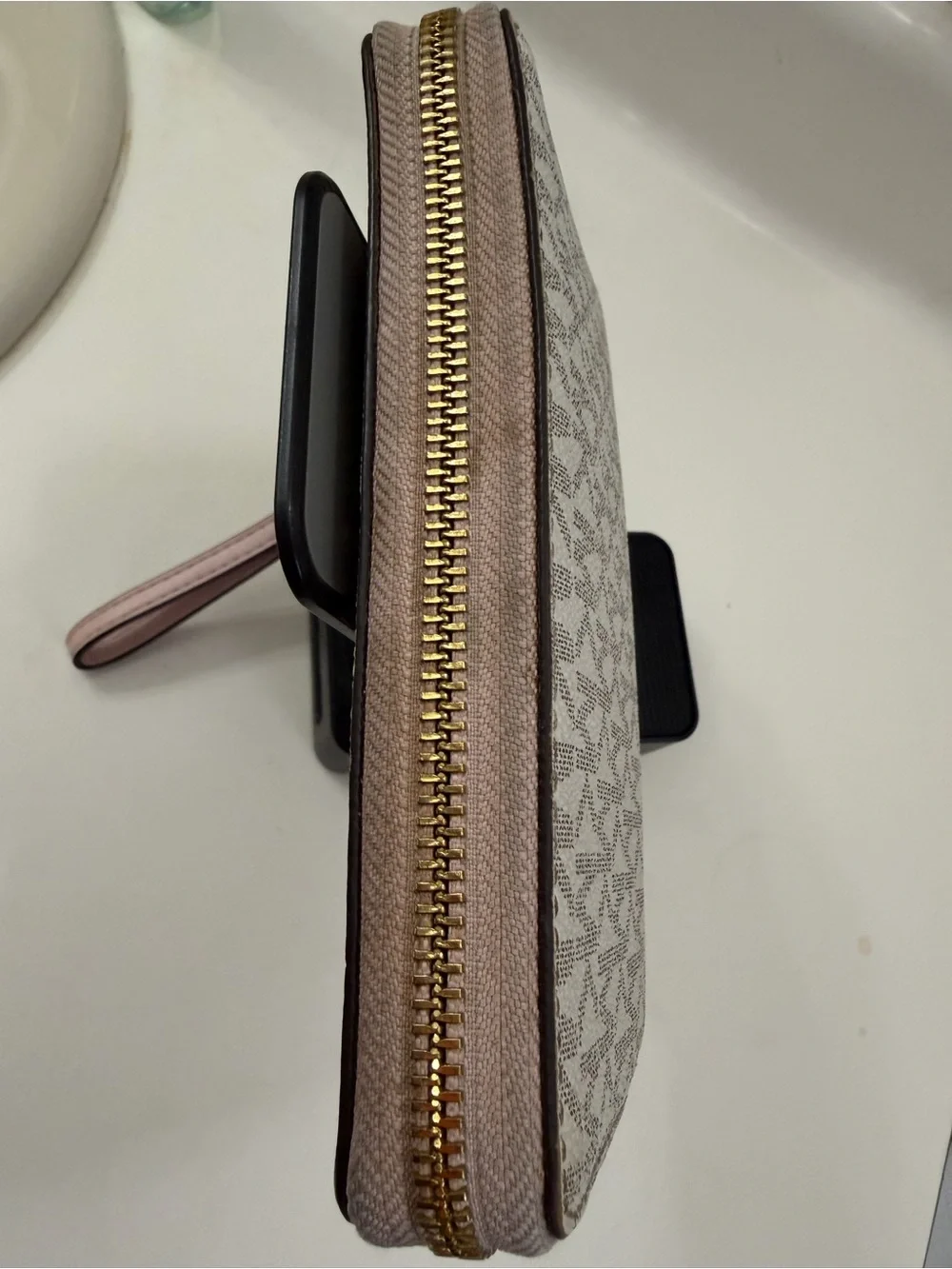 Michael Kors Cream Taupe Signature Zip Wristlet